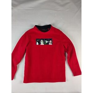 Ladies Club Petite PM Red Fleece Holiday Christmas Mock Neck Top Penguin